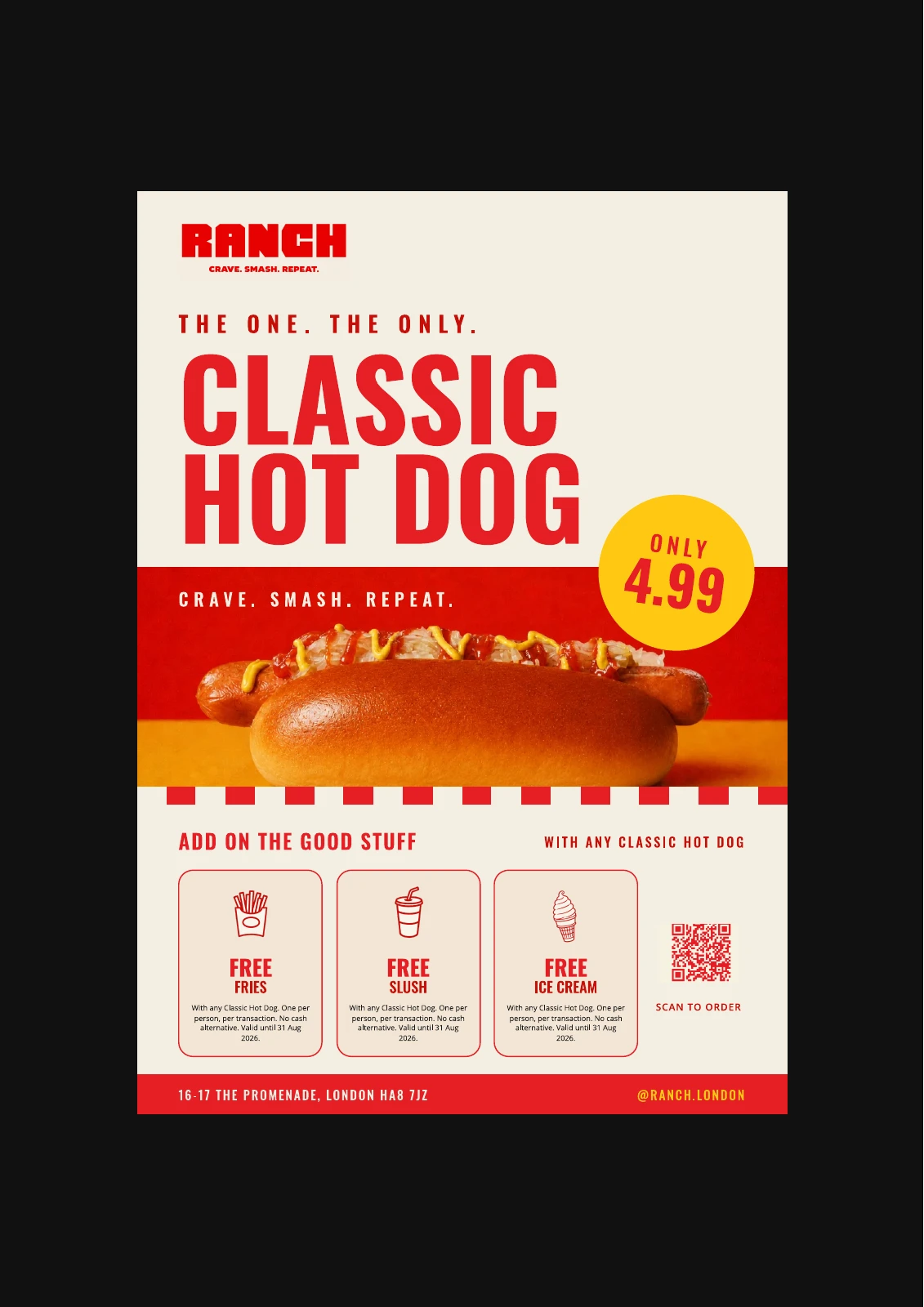 Ranch local print campaign featuring a hot dog offer